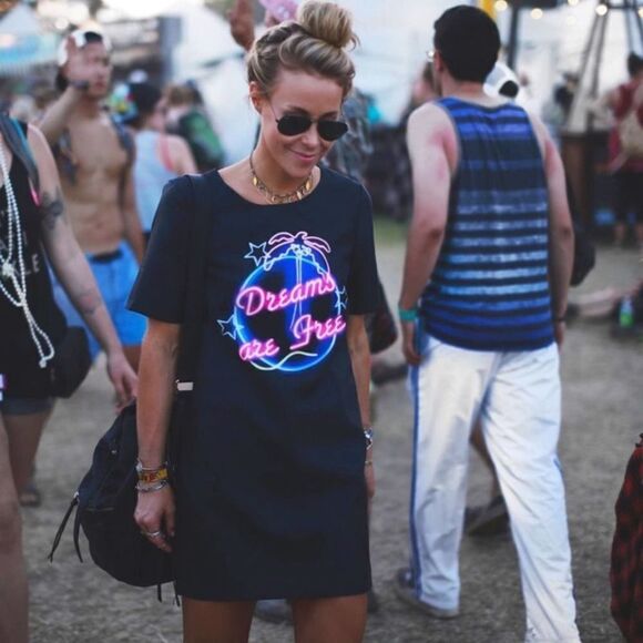 FRENCH CONNECTION Dreams Are Free Shift Dress Black Neon Sign Size 6 - Picture 2 of 7